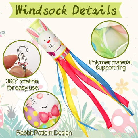 NOVWANG 40-inch bunny Easter windsock side view, vibrant colors