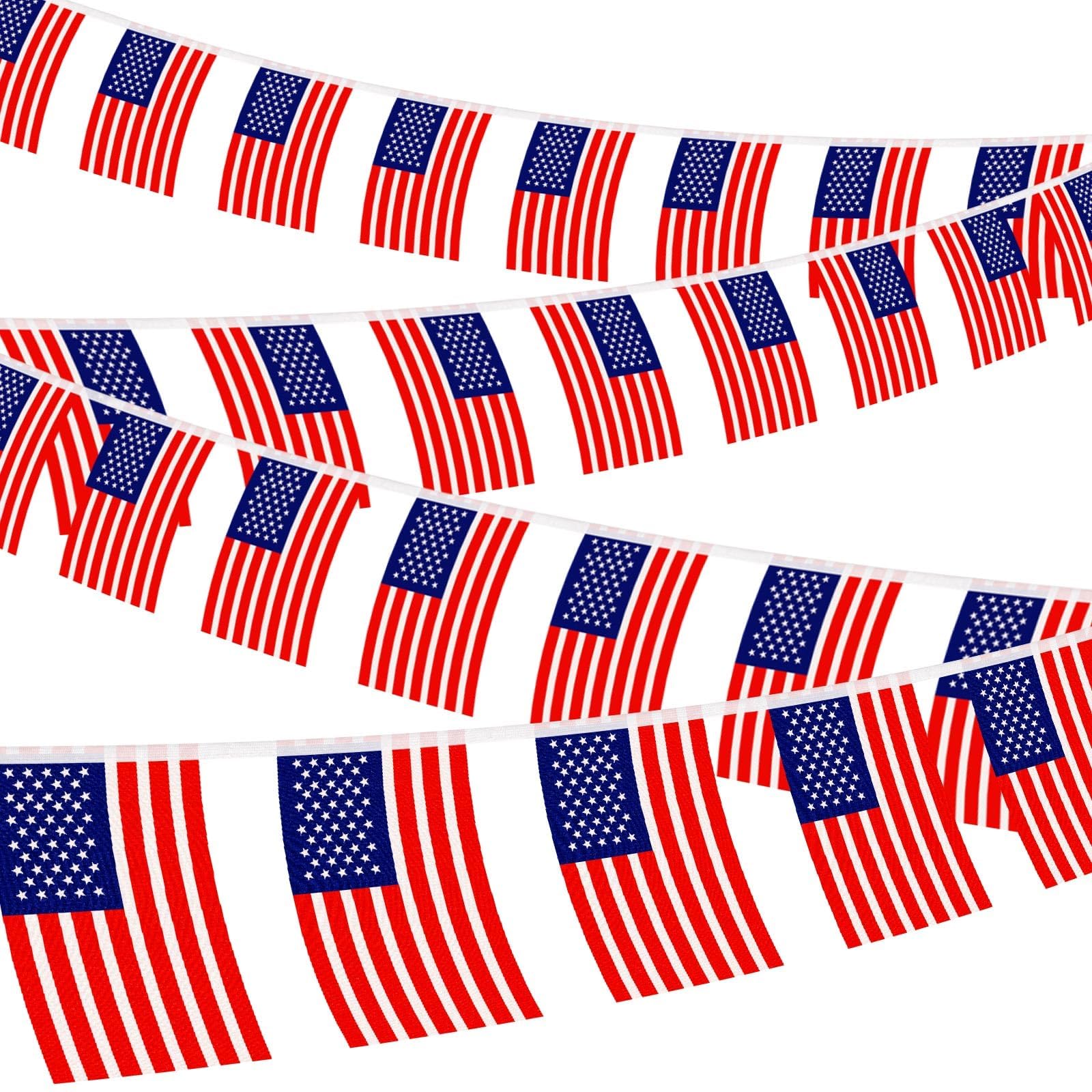 NOVWANG American flag banner with 100 flags for festive celebrations.