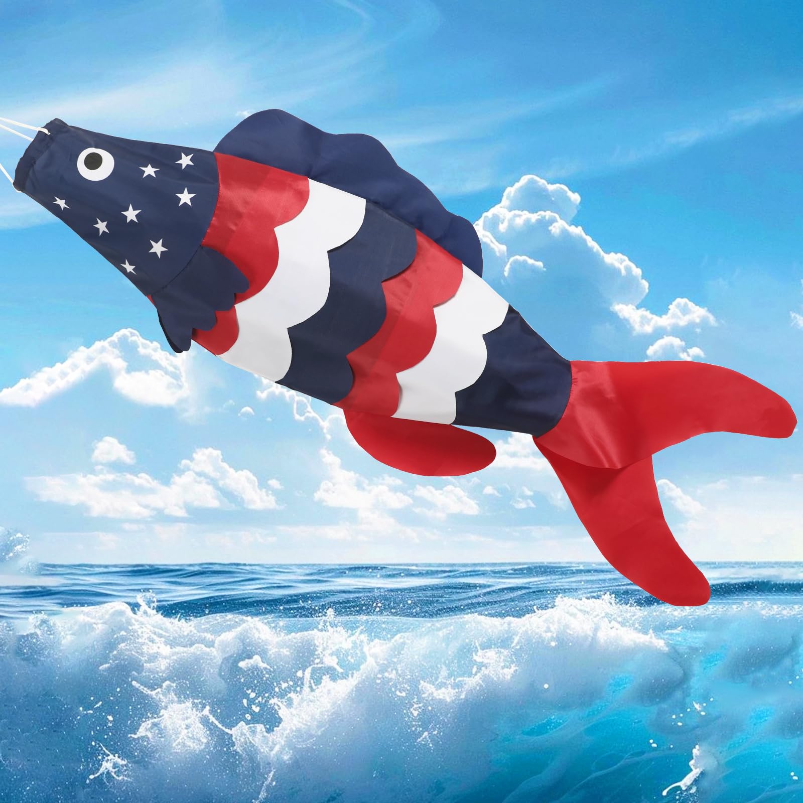 NOVWANG American flag colors windsock fits porches and gardens on sunny days.