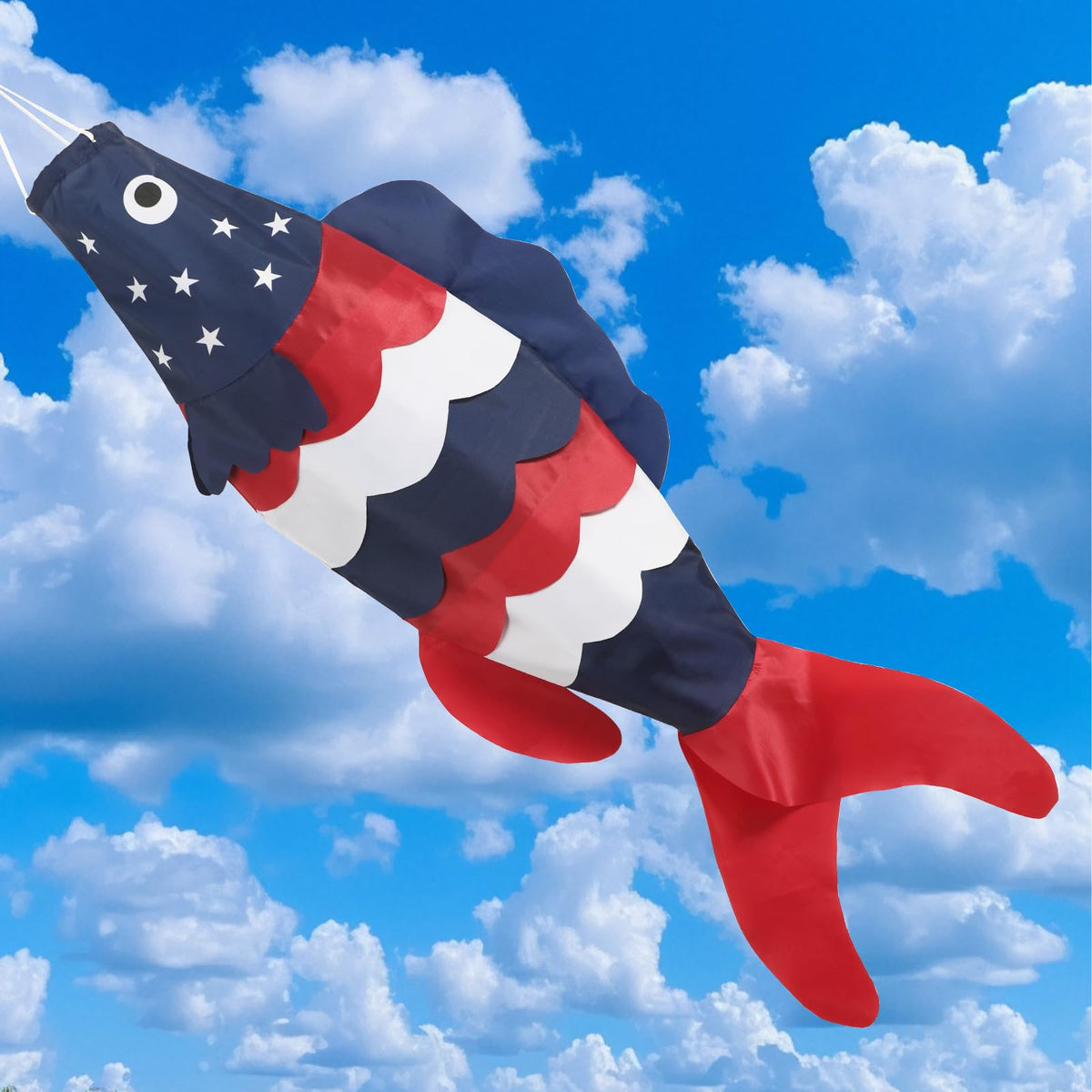 NOVWANG fish windsock with 4th of July colors adds festive outdoor flair.