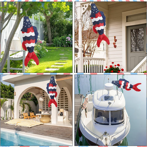 NOVWANG fish windsock enhances courtyards, decks, and boats with patriotic charm.