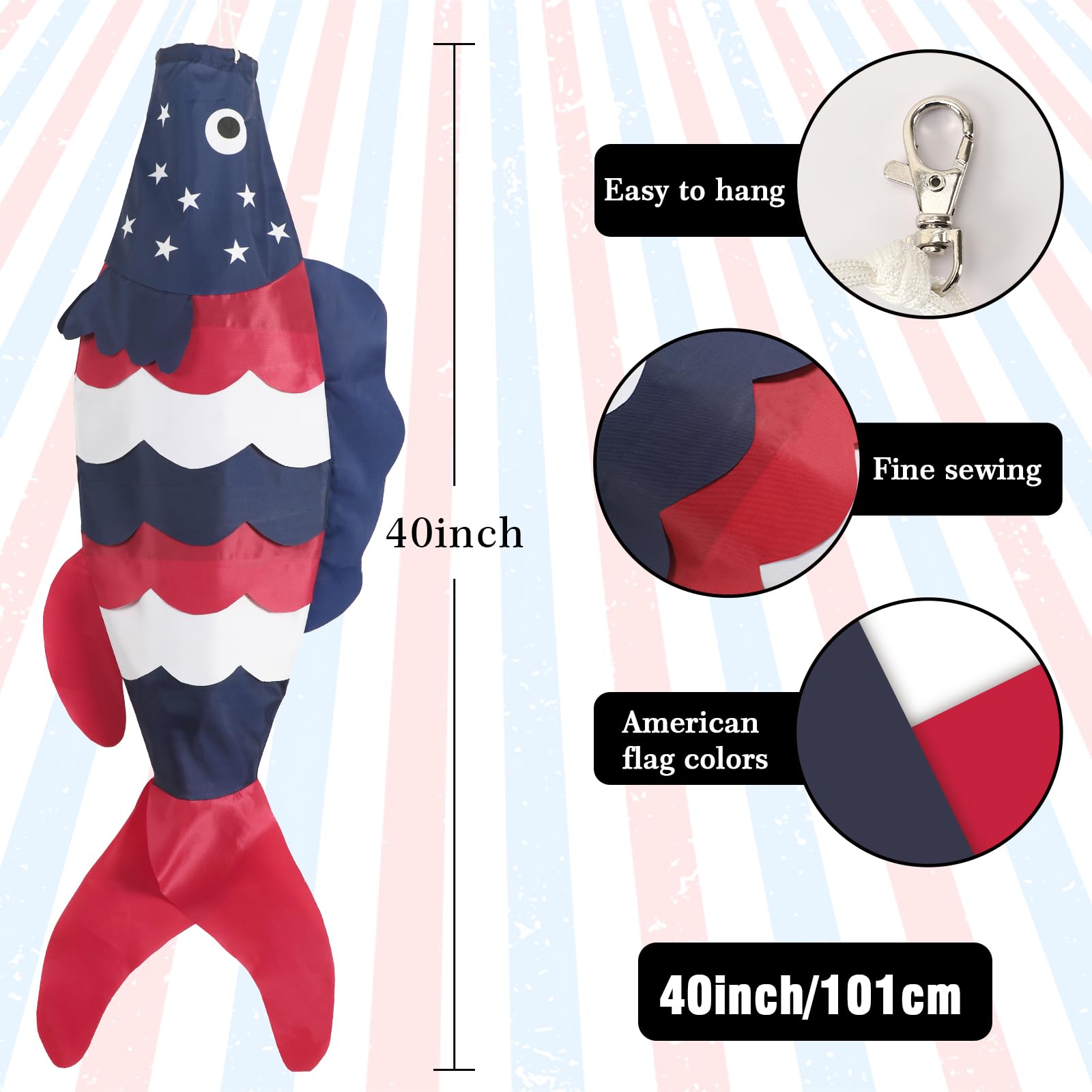 NOVWANG patriotic windsock decorates decks with blue, red, and white for celebrations.