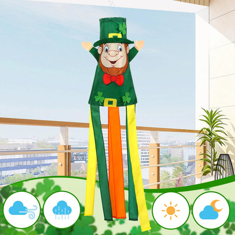 NOVWANG shamrock-pattern windsock enhances outdoor spaces with cheerful motion in breeze