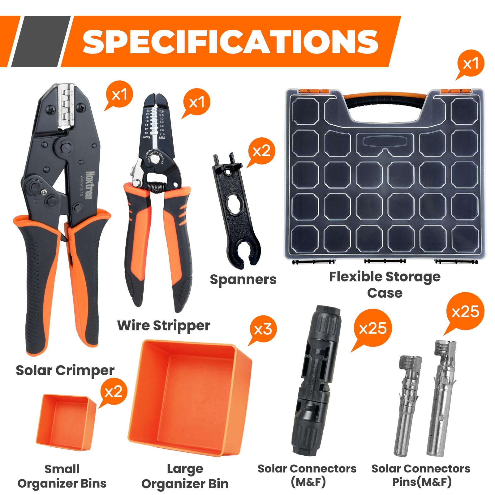 Noxtren crimping tool with ratcheting handle for consistent crimps.