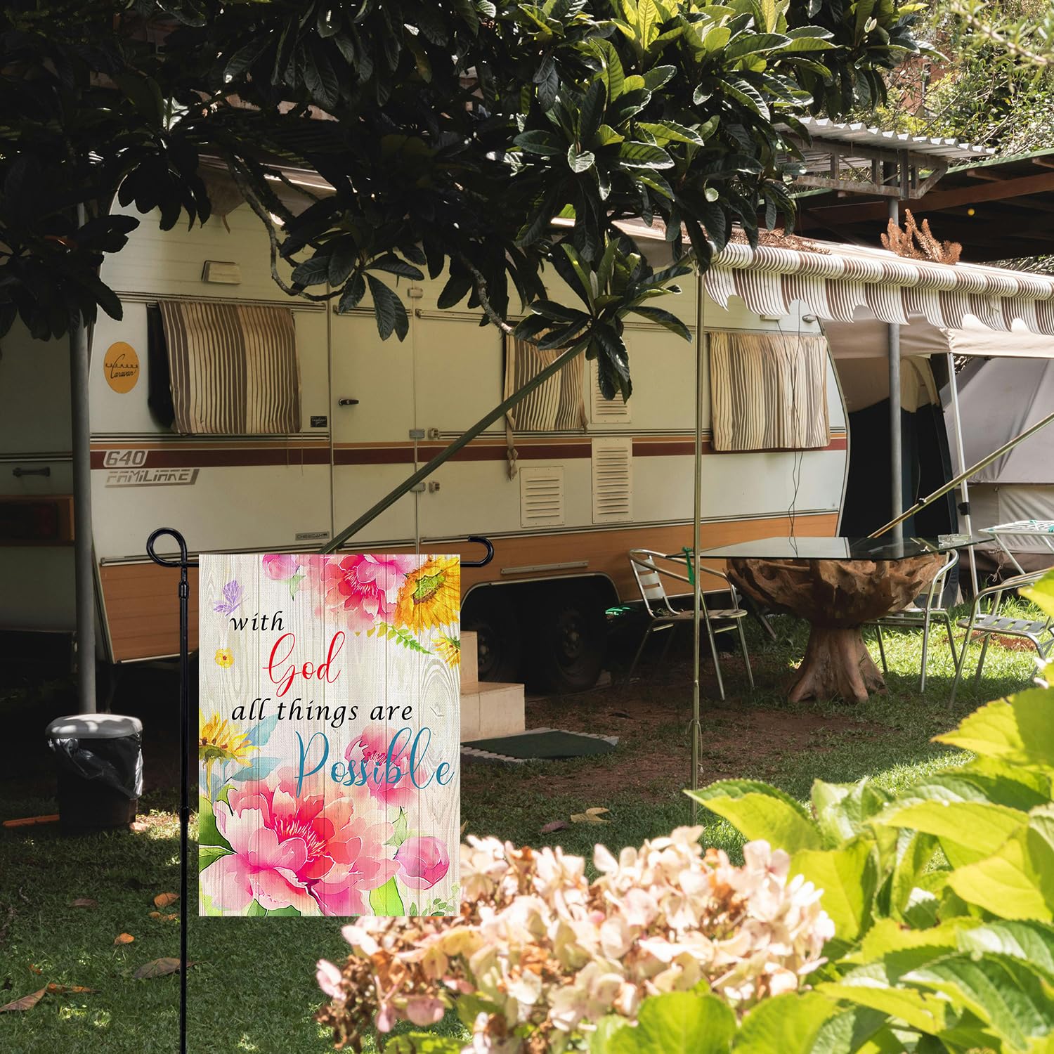 NPCSWXQ floral-garden-artwork-flag wide-shot, captures lush garden vibes for outdoor spaces.