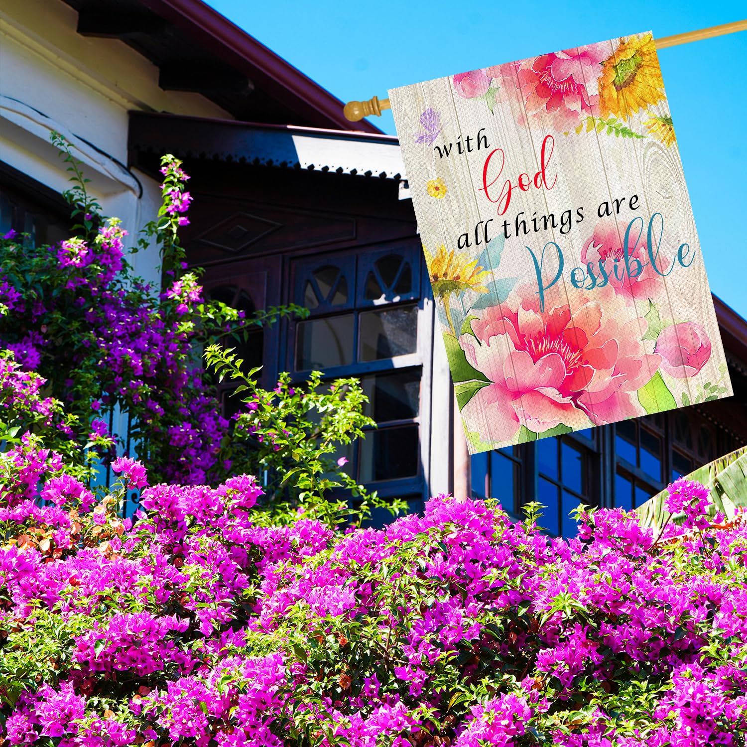 NPCSWXQ peony-bouquet-garden-flag closeup, showcases vibrant florals for springtime appeal.