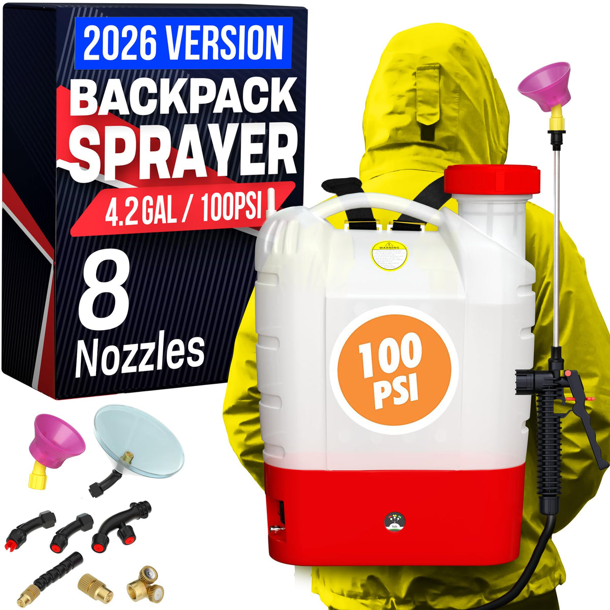 NPGLOBAL battery backpack sprayer tank view shows solution level at a glance