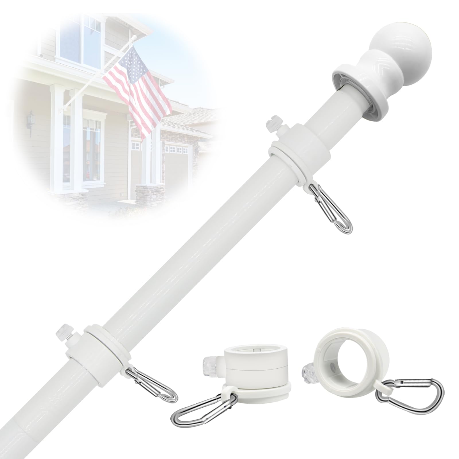 NQ 5FT flag pole outdoors in stand; sturdy stainless steel for weather-ready displays.