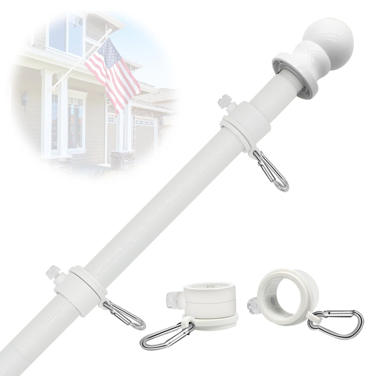 NQ 5FT flag pole outdoors in stand; sturdy stainless steel for weather-ready displays.