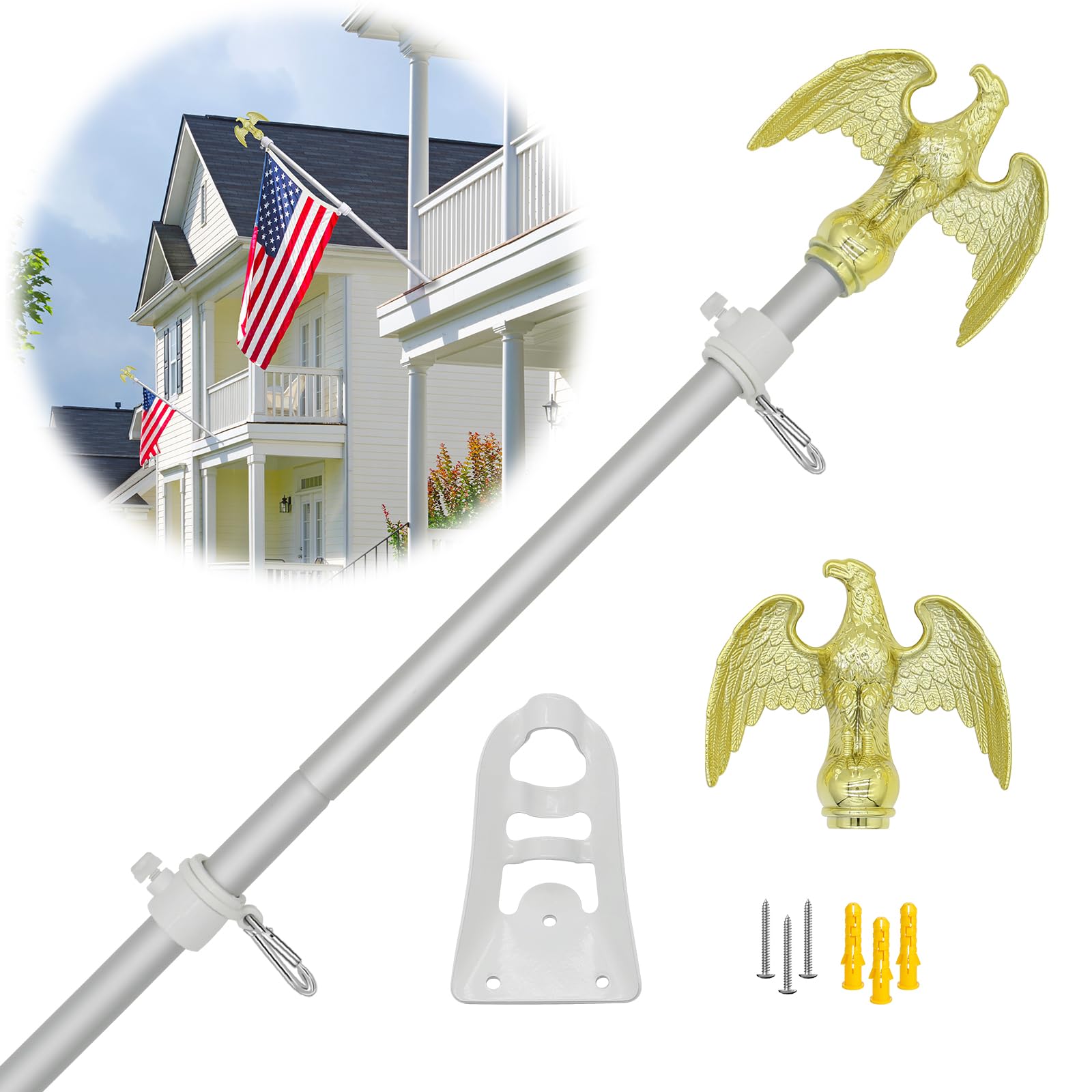NQ 6FT flag pole with eagle topper for durable outdoor display.