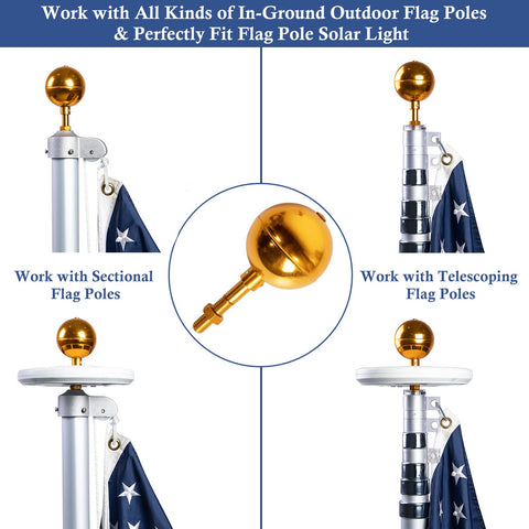 NQ elegant gold ball topper enhances flagpole, trucks, and solar signage.