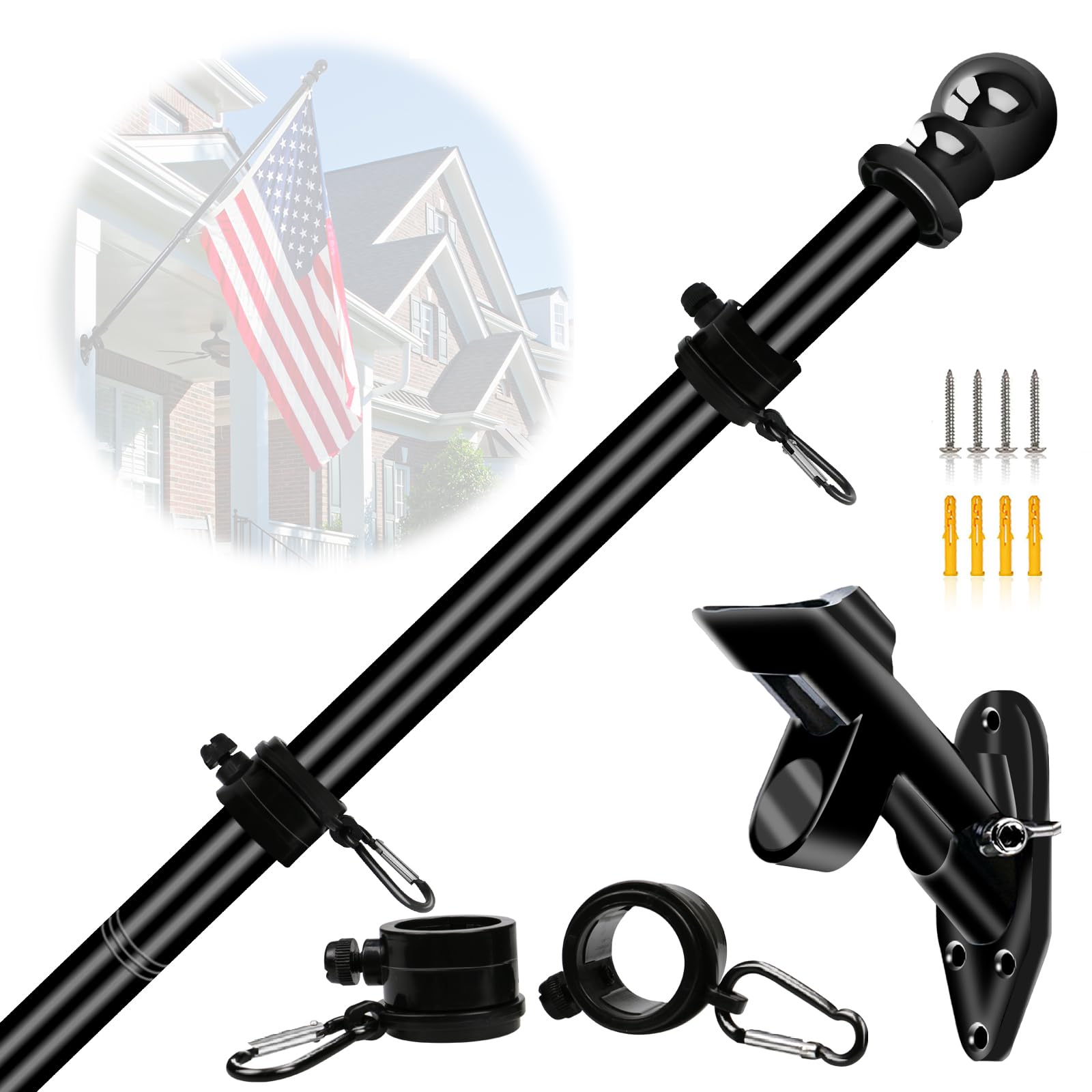 NQ 5FT flag pole on wall mount for durable outdoor display.