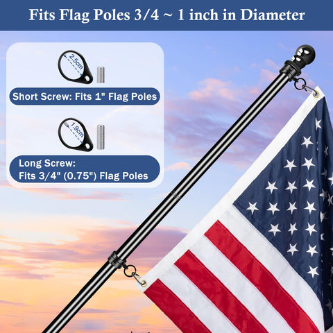 Close-up of assembly with carabiner and chains connecting flag to pole.