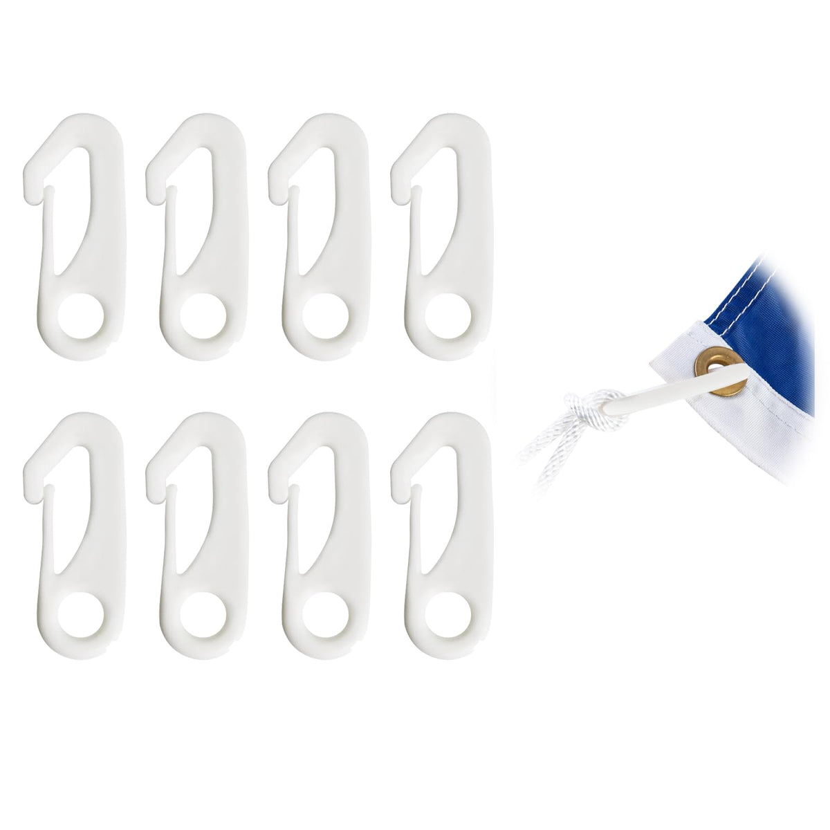 NQ nylon flag pole clip 8-pack secures flags on halyards for outdoor use.