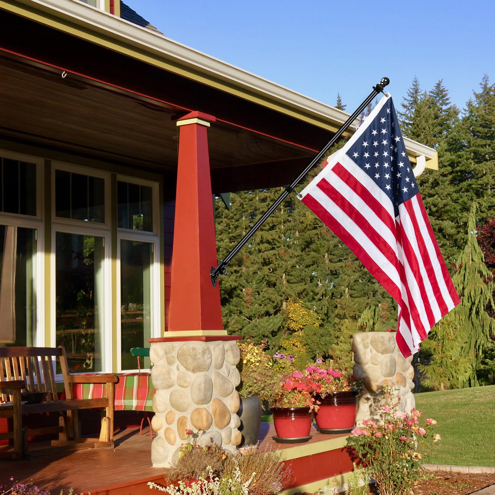 NQ flag pole supports flags from 2x3 ft to 4x6 ft.
