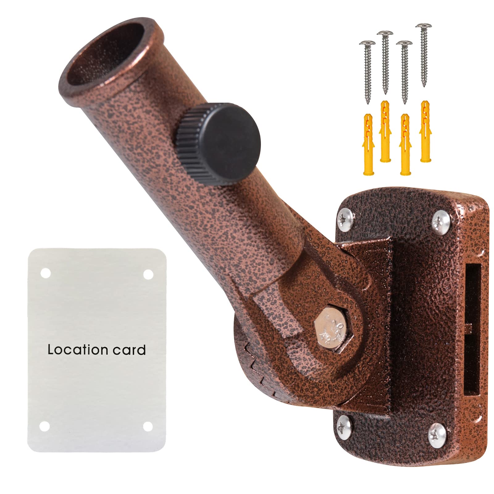 NQ adjustable brown flag pole holder for 1-inch poles, secure outdoor mounting.