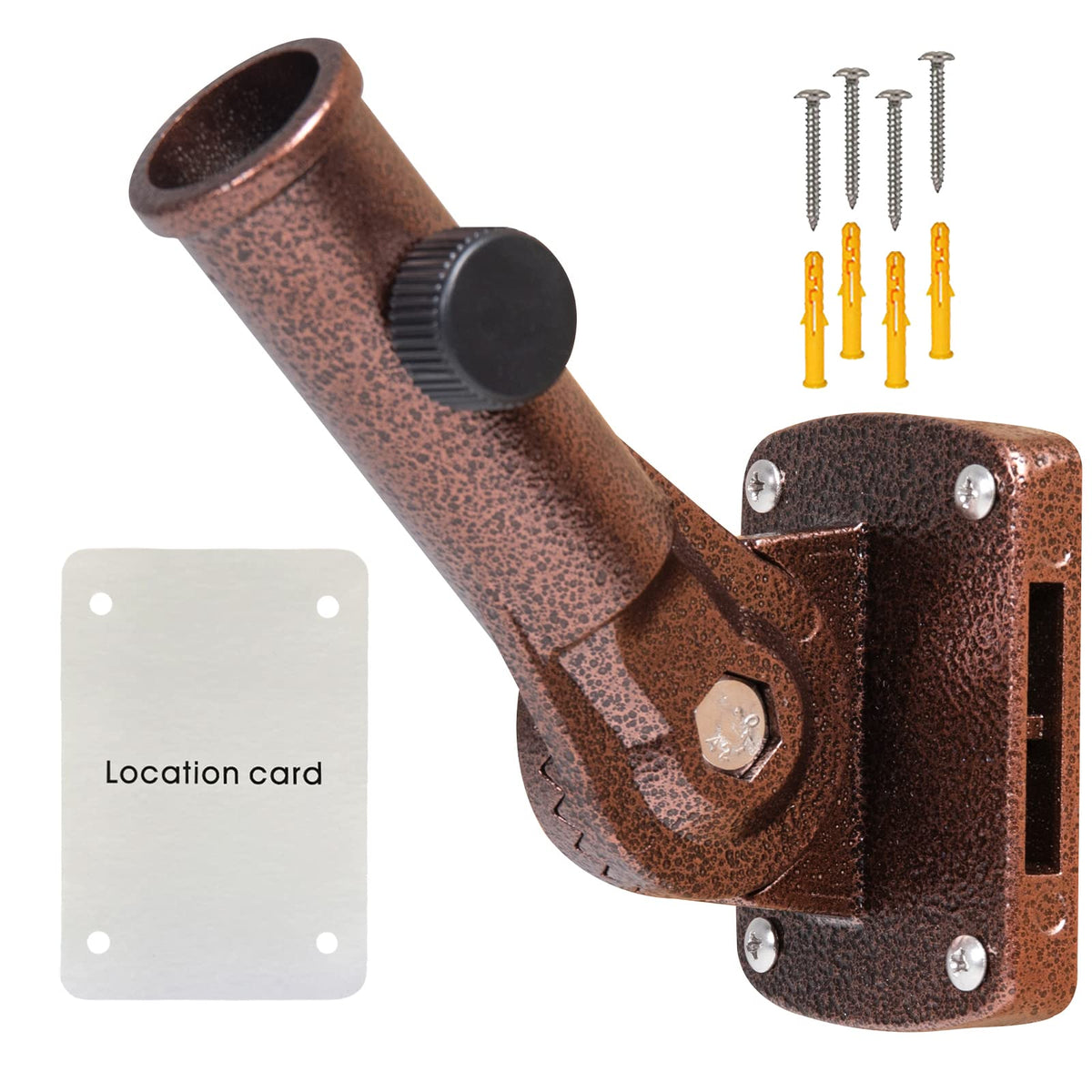 NQ adjustable brown flag pole holder for 1-inch poles, secure outdoor mounting.