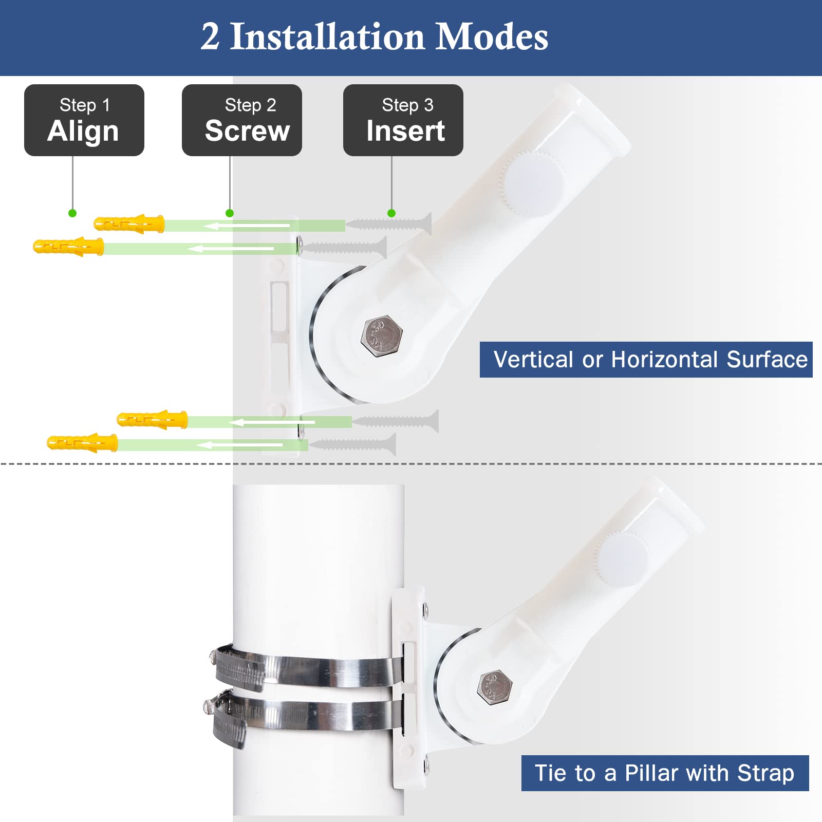 NQ heavy-duty base with stainless screws supports flagpoles securely.