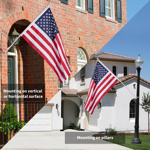 NQ outdoor porch setup showing flag pole holder in use