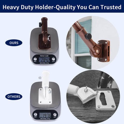 NQ easy-to-install flag pole holder on vertical or horizontal surfaces.