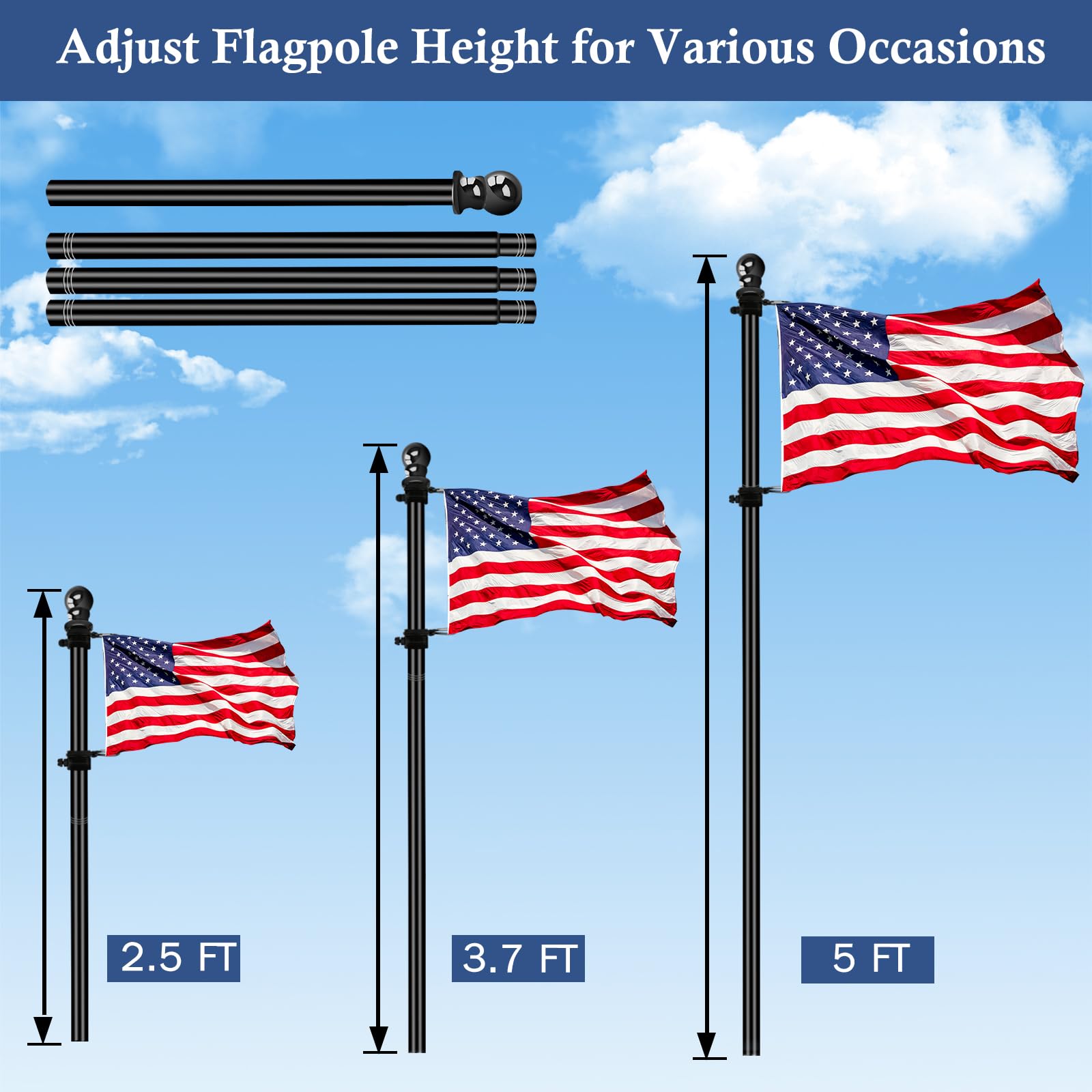 NQ stainless steel pole supports 2x3ft to 4x6ft flags