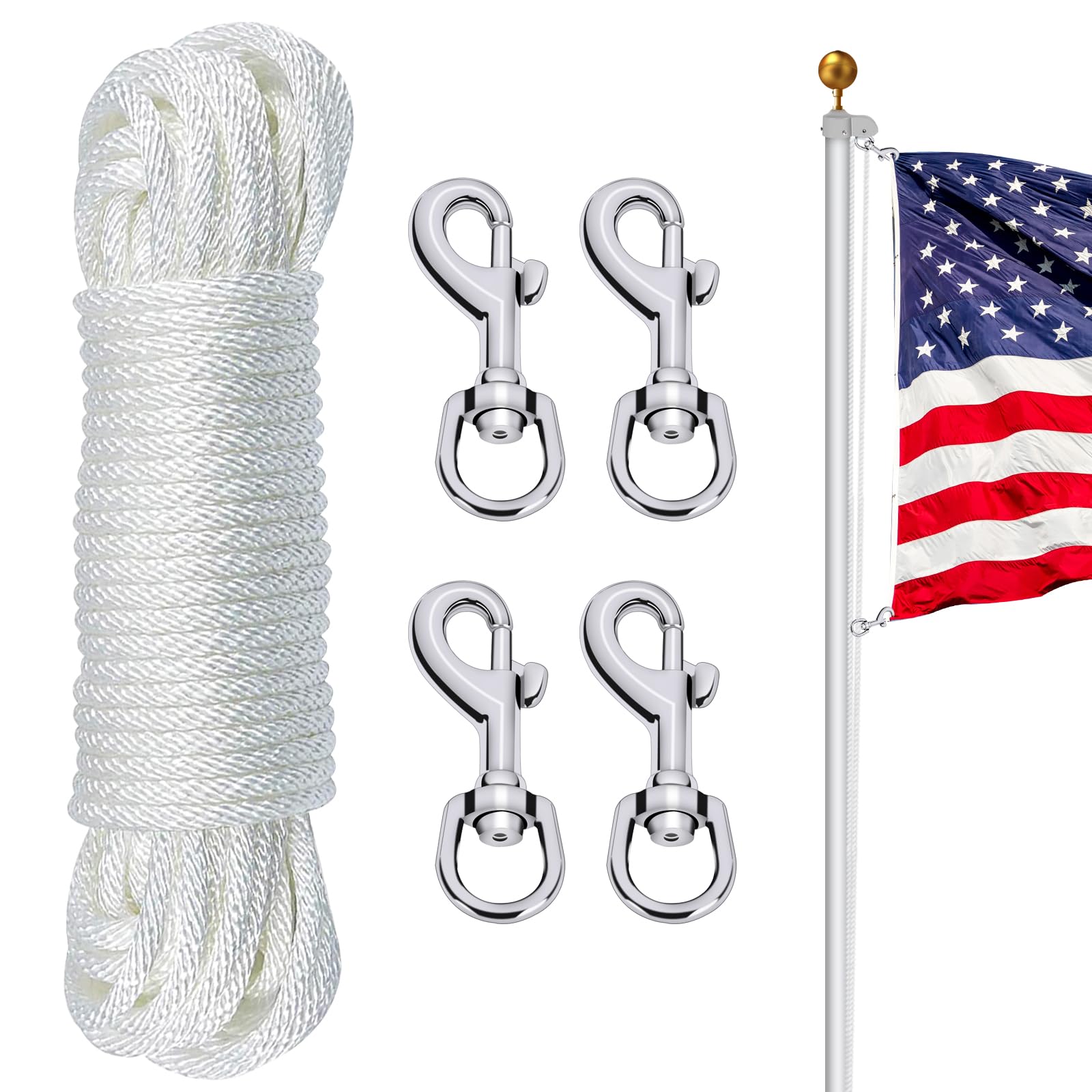 NQ flag pole rope 50ft close-up of sturdy 12-strand nylon for outdoor use