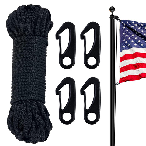 NQ flag pole rope kit 50ft halyard showing sturdy nylon rope for outdoor flags.