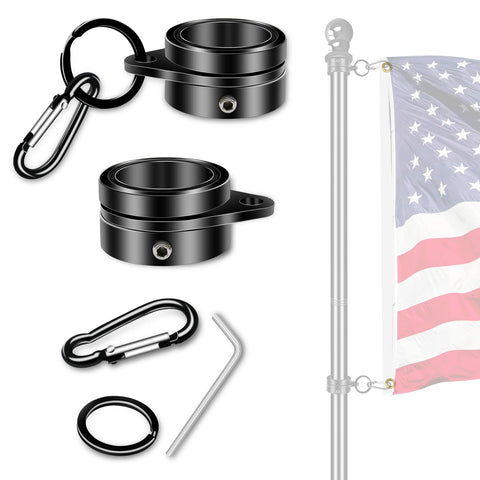 NQ flag pole rotating rings in black, 2-pack, anti-wrap design for smooth flag movement.