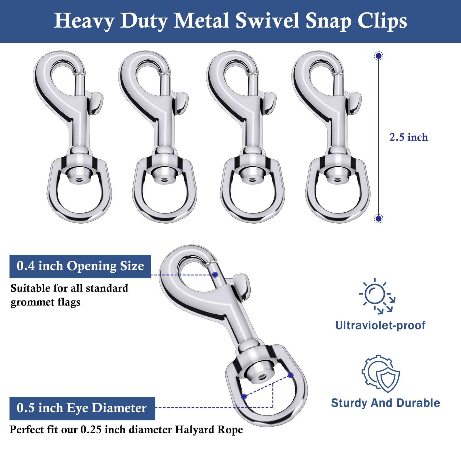 Rugged zinc alloy body of NQ flag clip designed for outdoor use