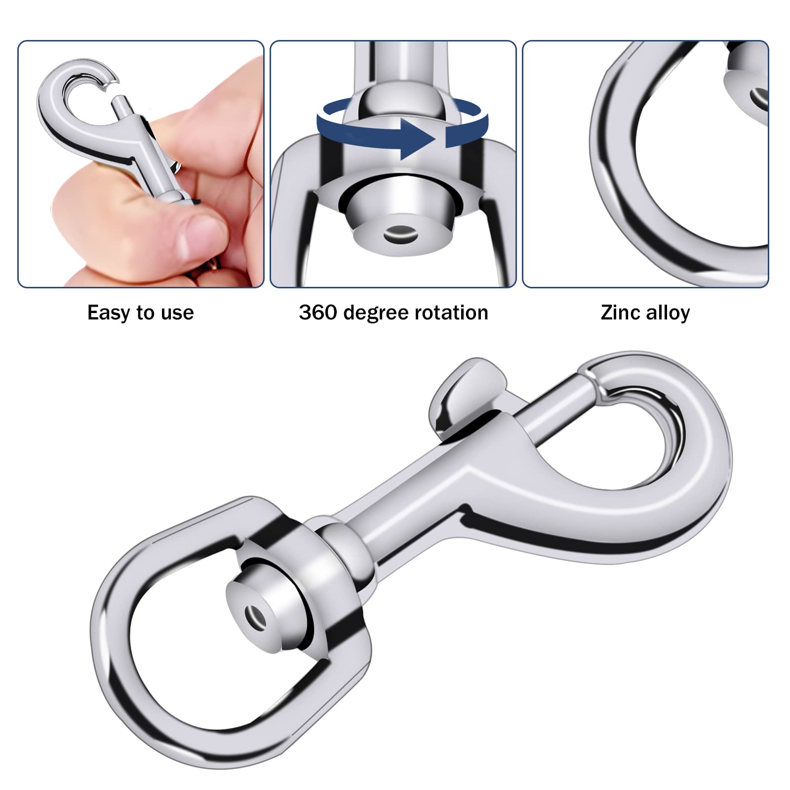 Pack of two NQ flag swivel snap clips with silver finish