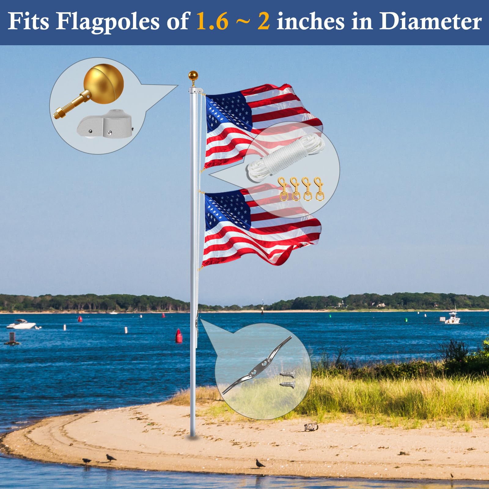 NQ flagpole truck with nylon pulley enables smooth raising and lowering.