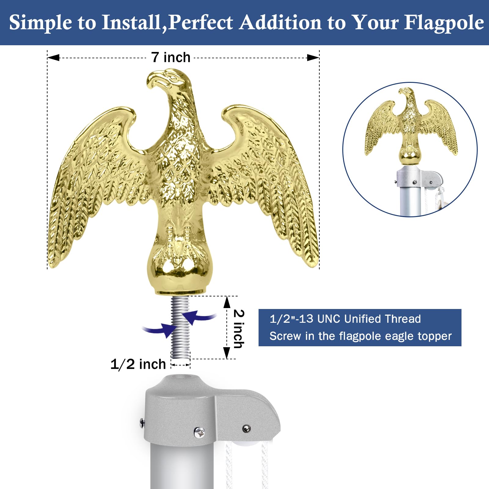 NQ gold eagle top ornament ready for Solar LED lighting.