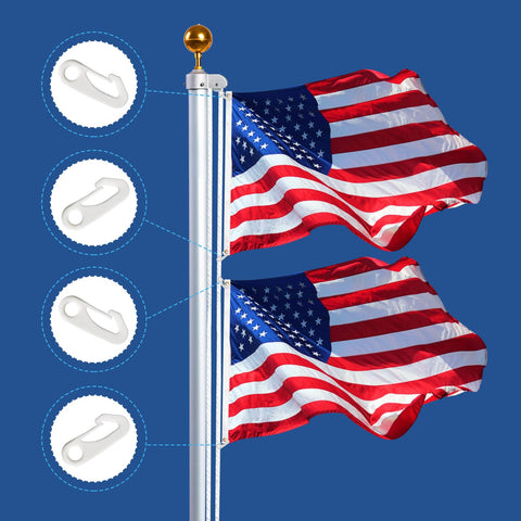 NQ nylon snap flag clip shown attached to halyard rope for quick setup.