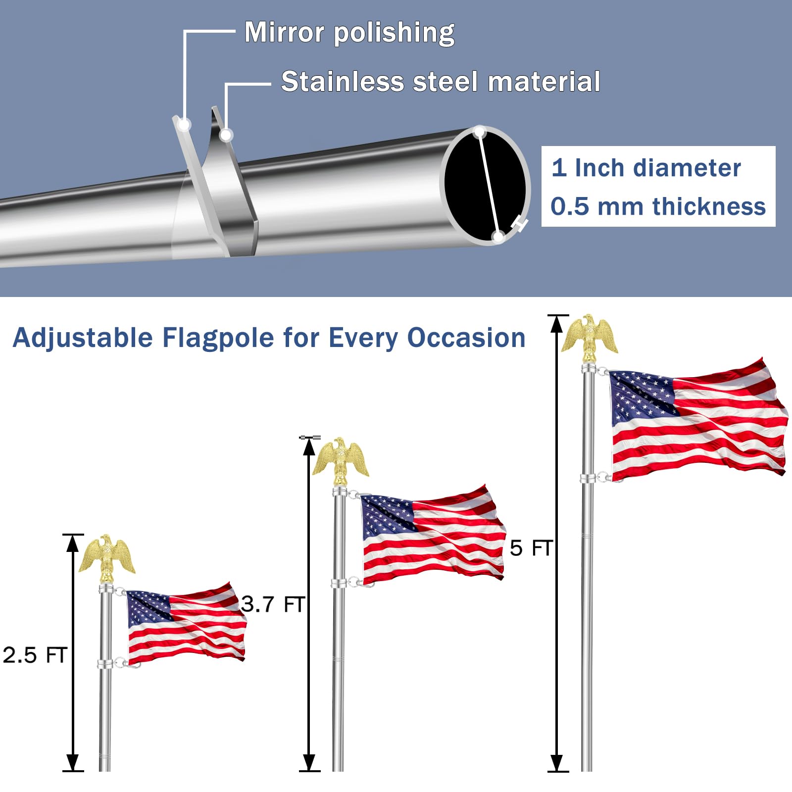 NQ stainless steel flag pole 1 inch diameter for sturdy outdoor display