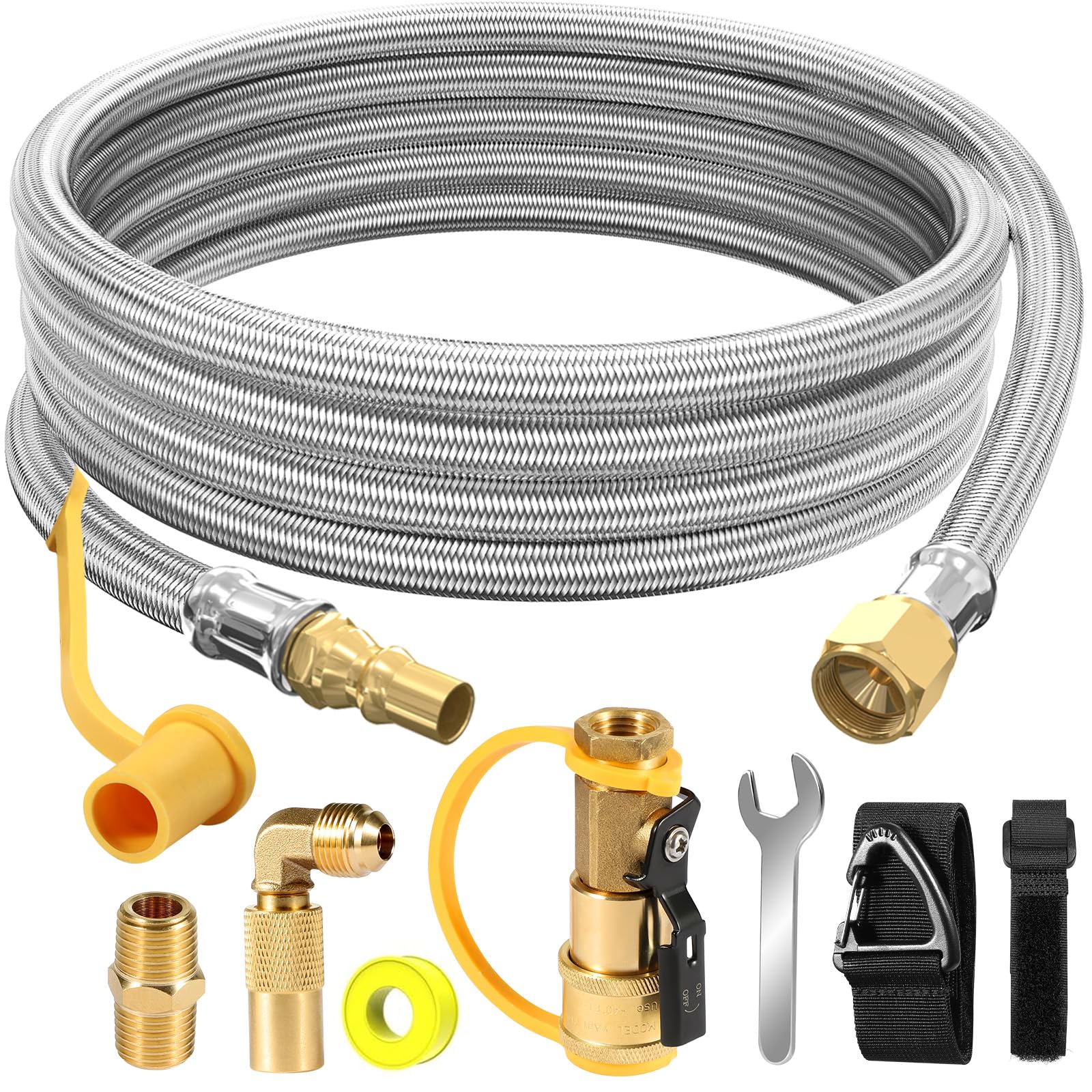 NQN 12 ft propane hose for RV to grill connection, enabling outdoor cooking