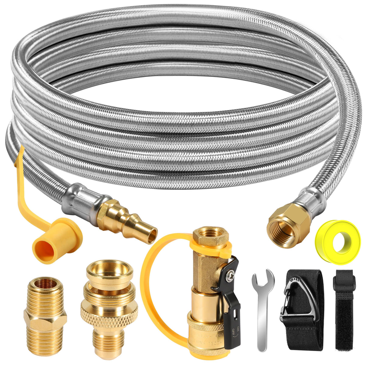 NQN 12 ft quick connect propane hose between RV and grill for versatile outdoor use.