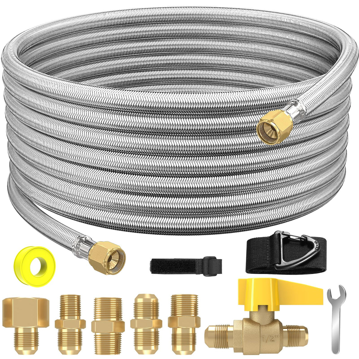 NQN 20ft braided propane hose assembly with fittings for extended outdoor use