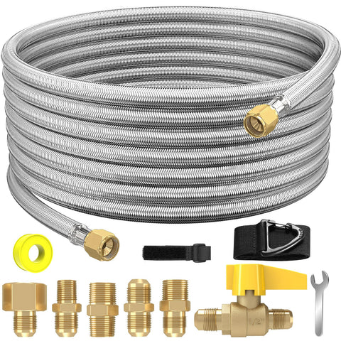 NQN 20ft braided propane hose assembly with fittings for extended outdoor use