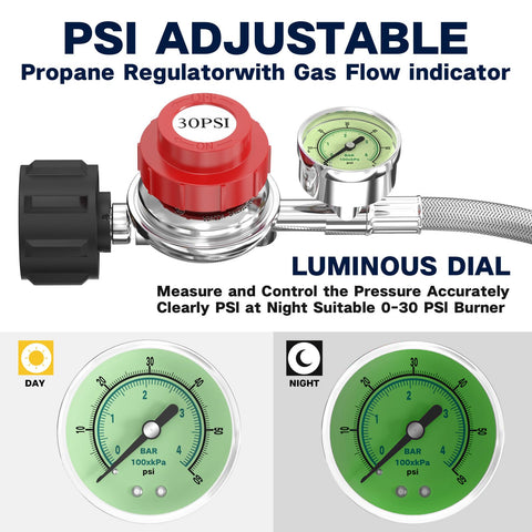 NQN adjustable regulator dial helps control flame intensity