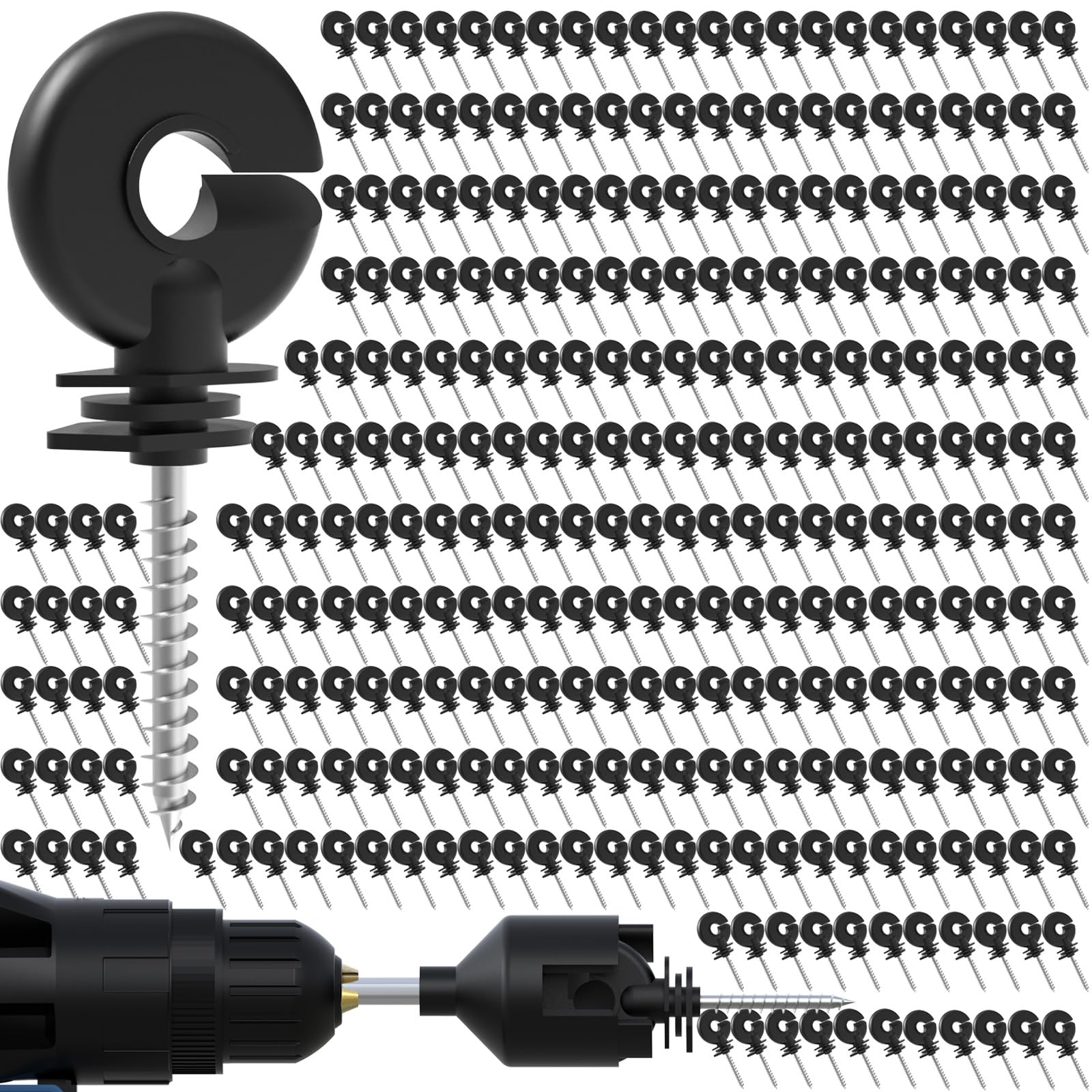 NQN electric fence screw-in ring insulator 300-pack ready for secure wire mounting.