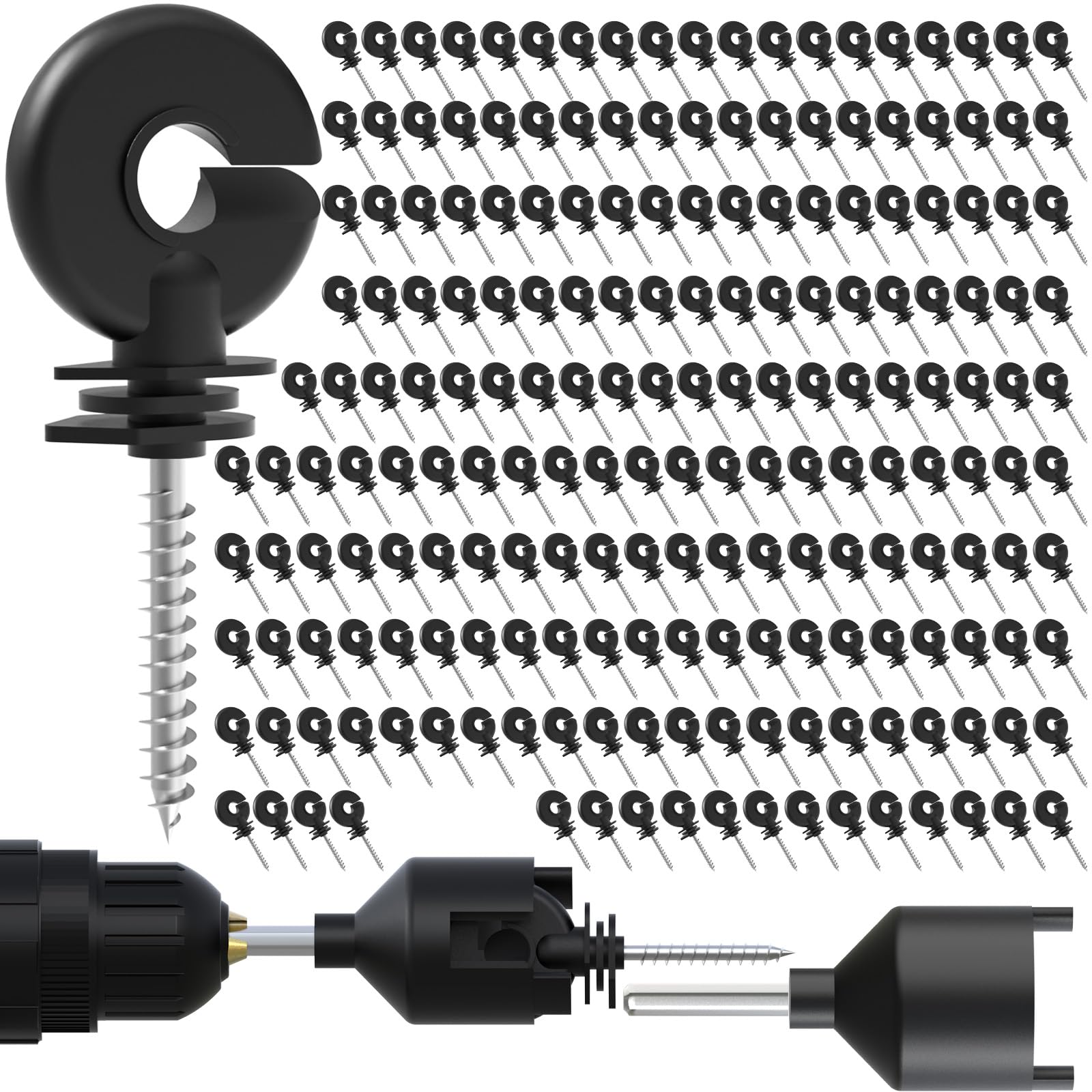 NQN electric fence insulator screw-in ring head for wooden posts and secure connections.
