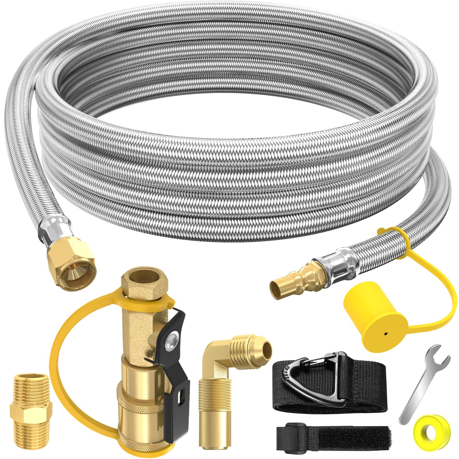 NQN propane hose 12ft quick connect for RVs ensures a secure, leak-free connection.