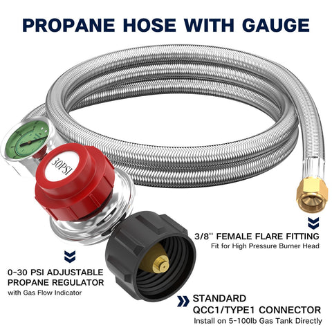 NQN propane regulator connected to grill demonstrates easy outdoor setup.