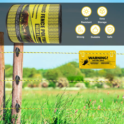 NQN rust-resistant and UV-stable polywire designed for outdoor field use