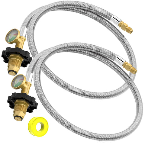 NQN RV propane hose with gauge and 36-inch stainless braid for reliable outdoor cooking