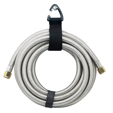 NQN RV travel ready hose for outdoor camping and grilling.