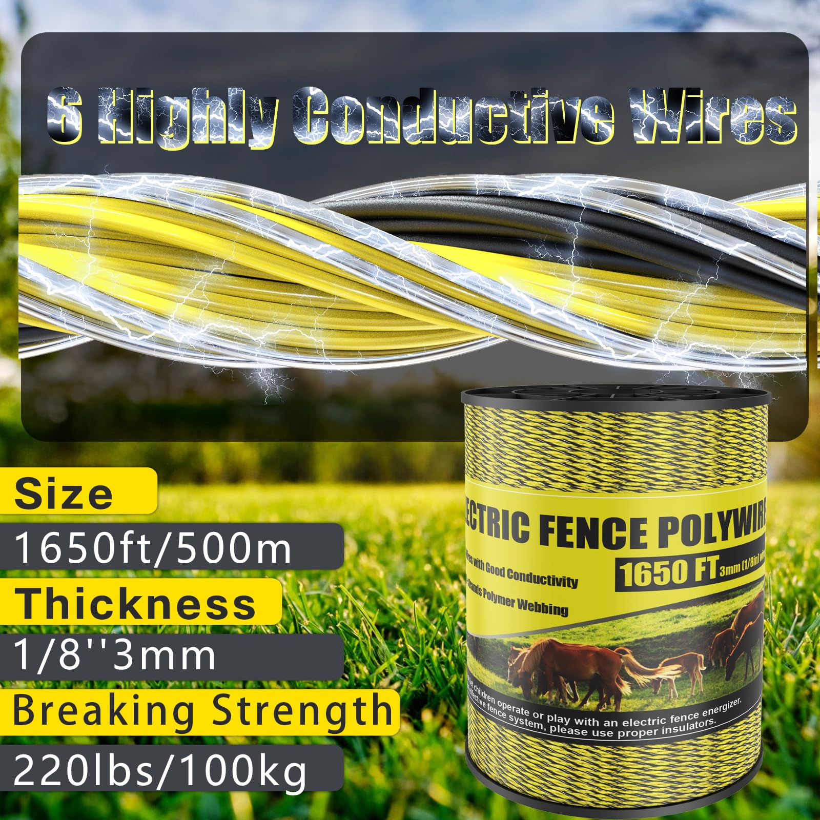 NQN six stainless steel strands polywire detail for high conductivity in fencing setups