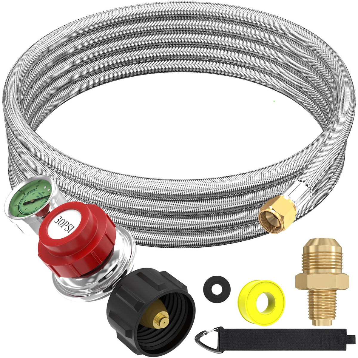 NQN upgraded 12ft propane regulator with gauge for precise heat control.