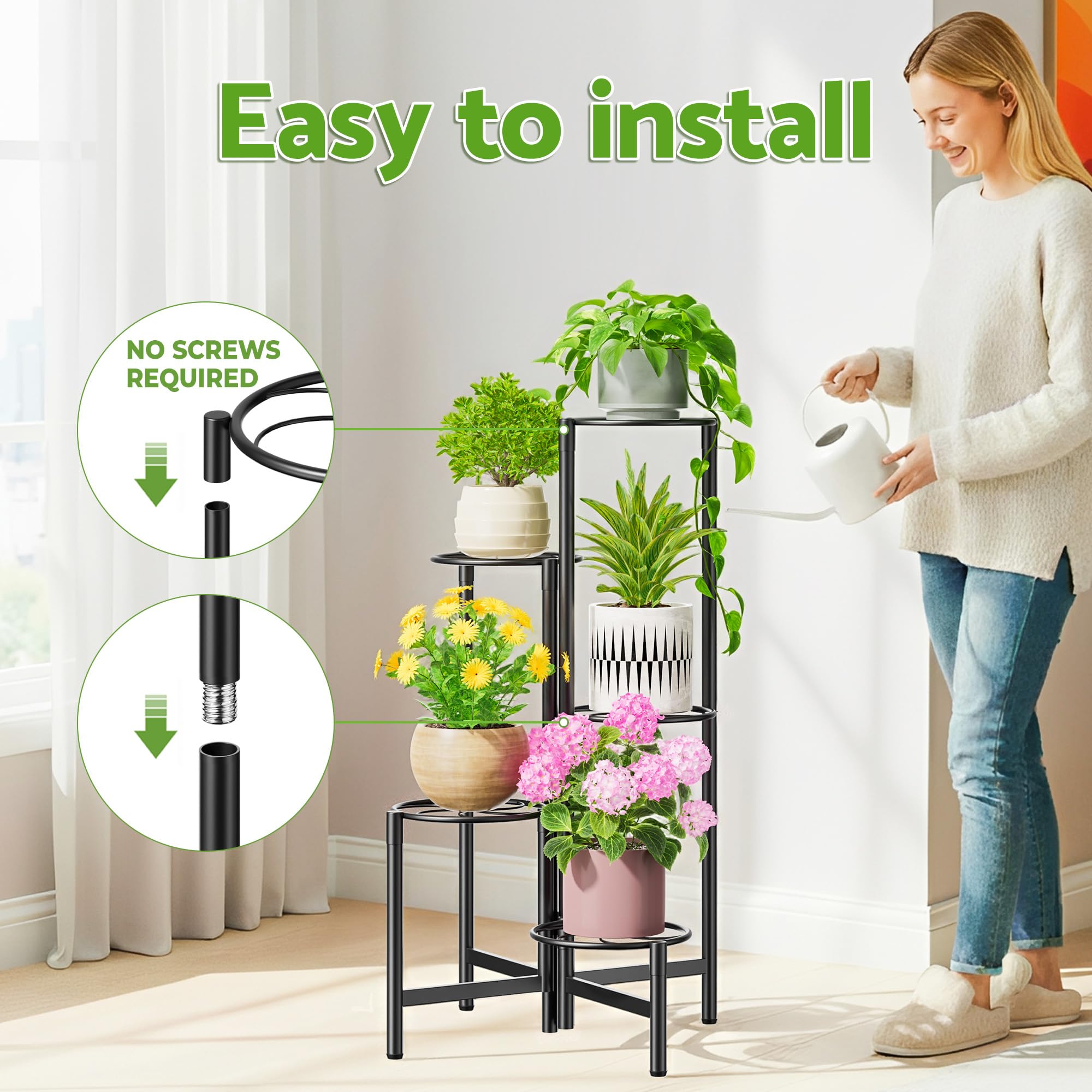 NQW Plant stand with anti-slip feet protects floors.