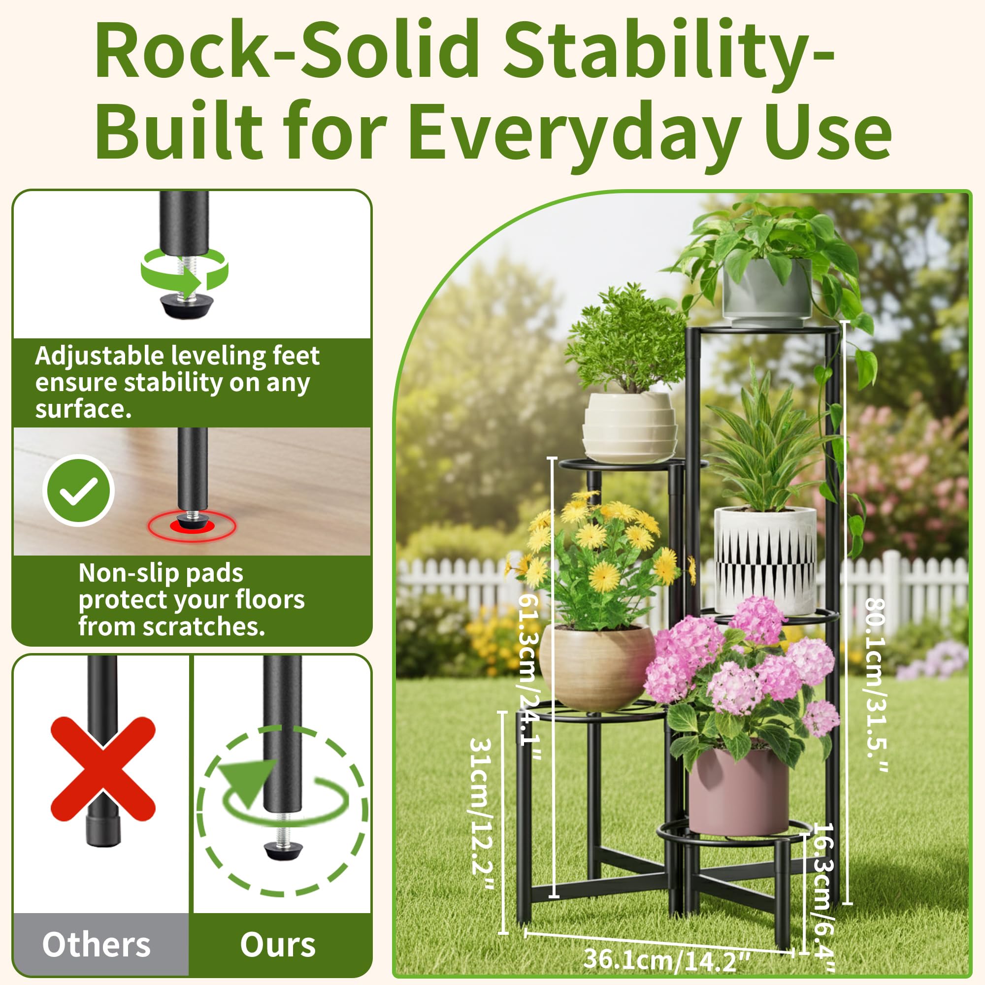 NQW Metal stand with rust-resistant finish for indoor and outdoor use.